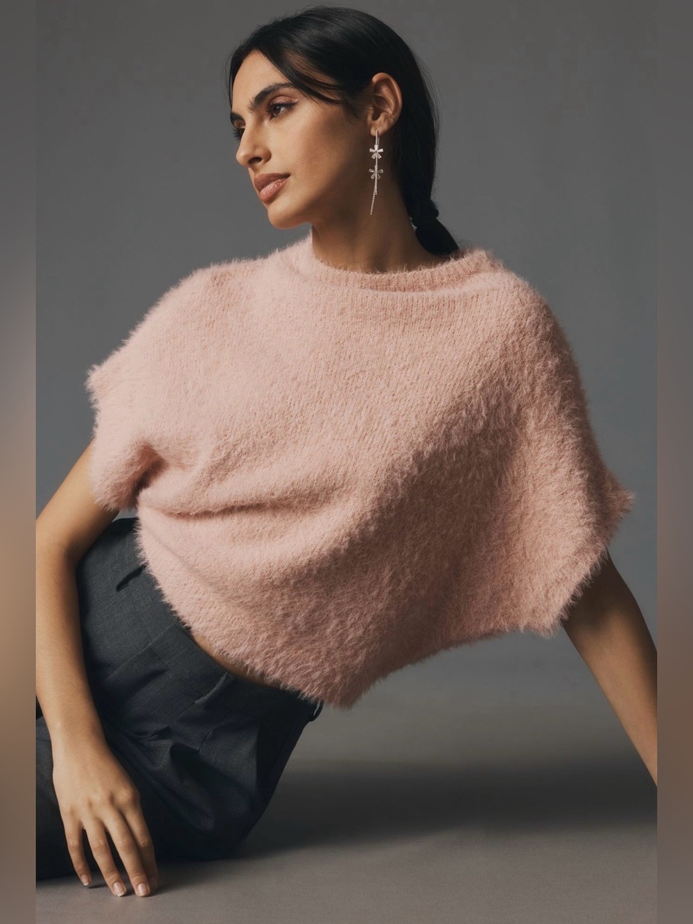 ANTHROPOLOGIE Cropped Fuzzy Eyelash Sweater Pink S